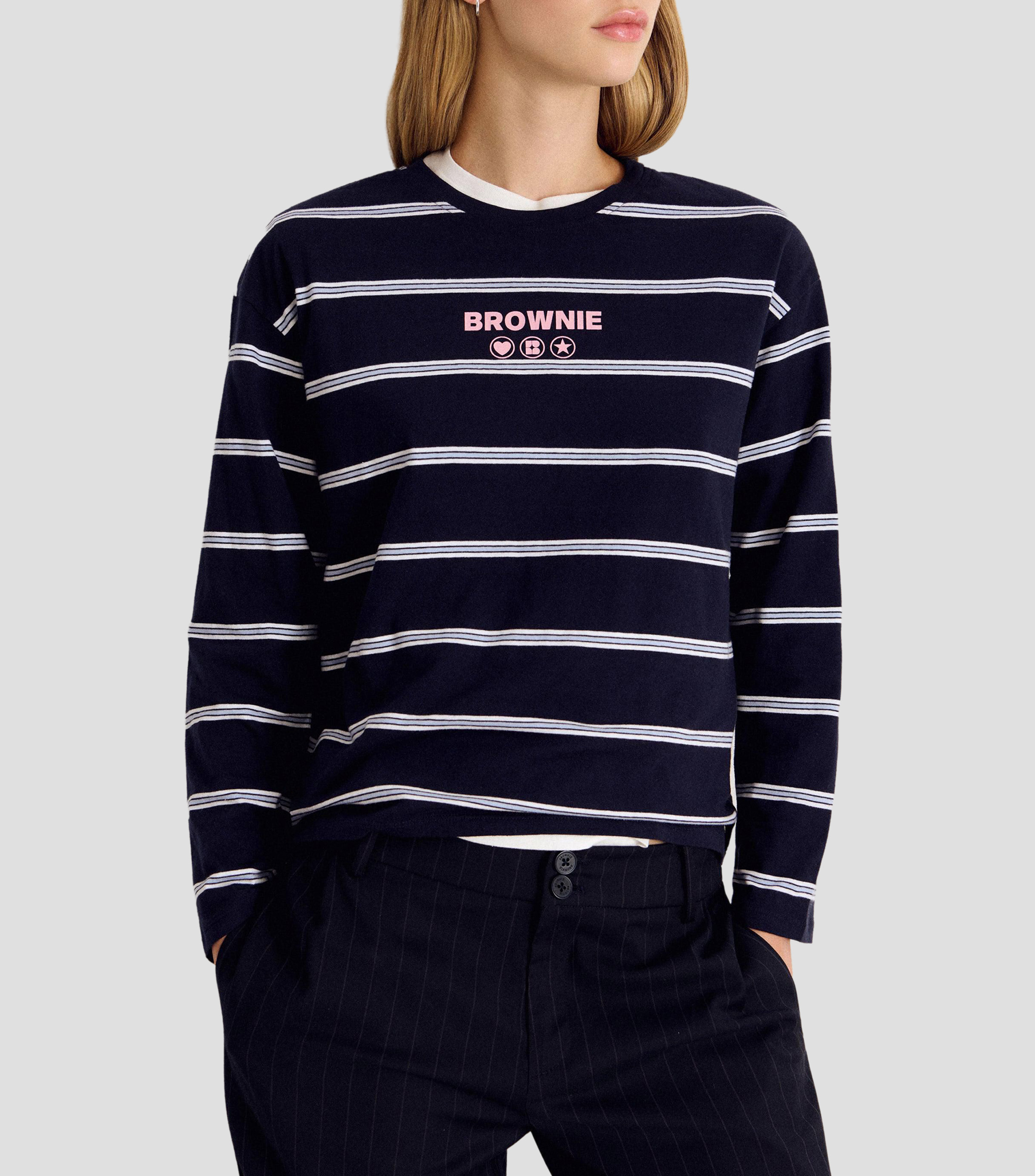 Playera cuello redondo manga larga rayas Mujer